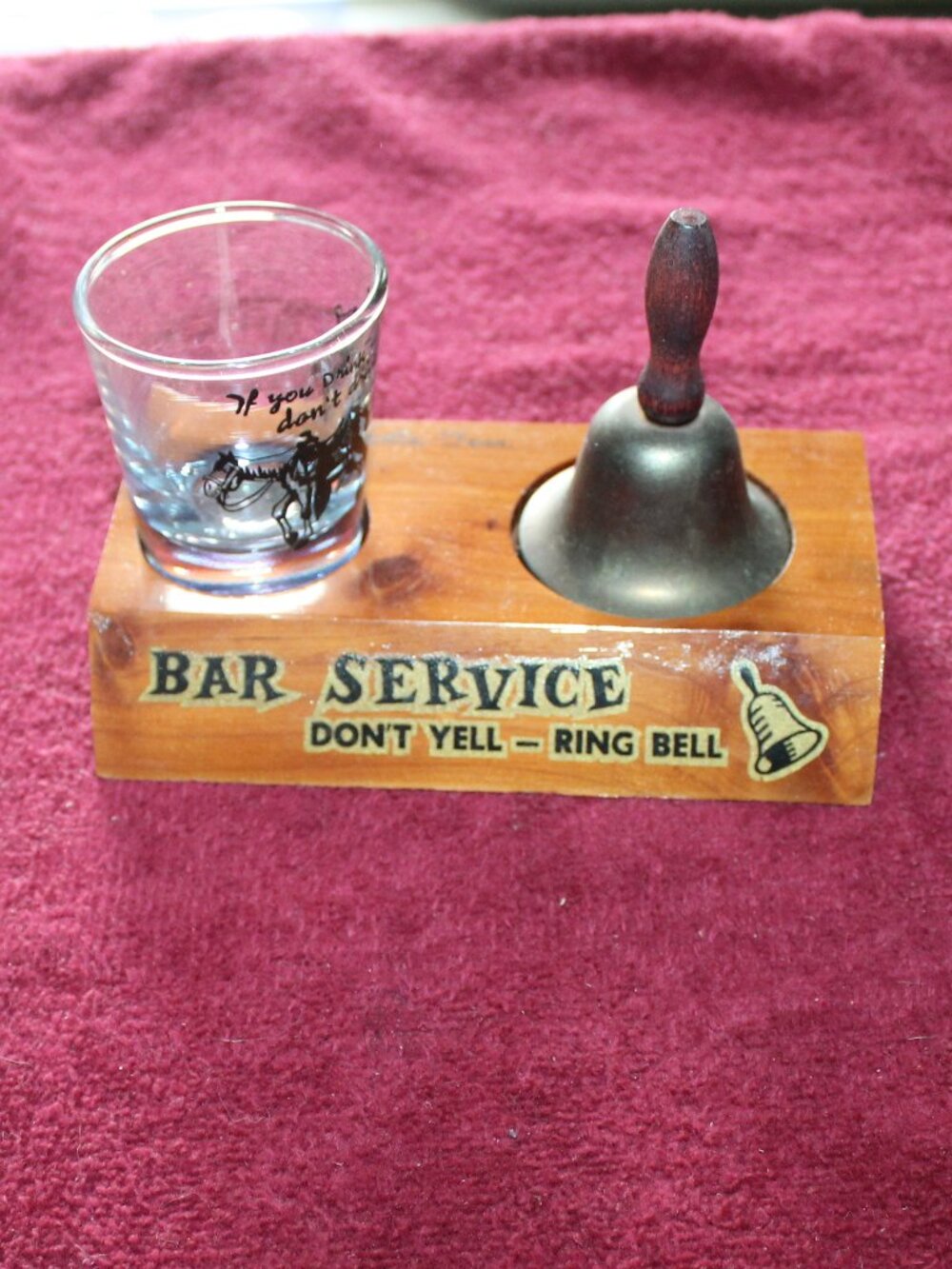Vintage bar service set features a "DON'T YELL - RING BELL"